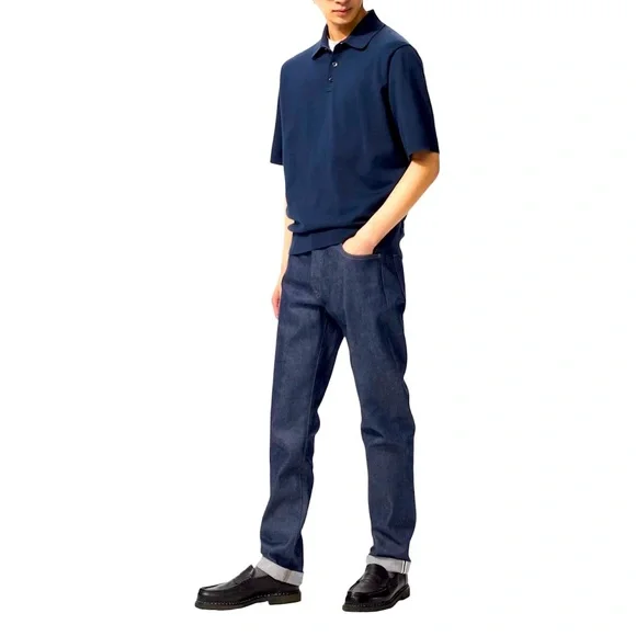 UNIQLO Navy Stretch Selvedge Slim Straight Jeans Men's Size 36X32 - Picture 1 of 8